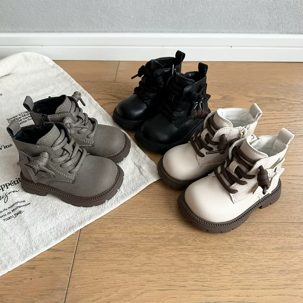 儿童马丁靴男童短靴 女童小皮鞋秋冬皮靴小童1-3岁宝宝软底学步鞋