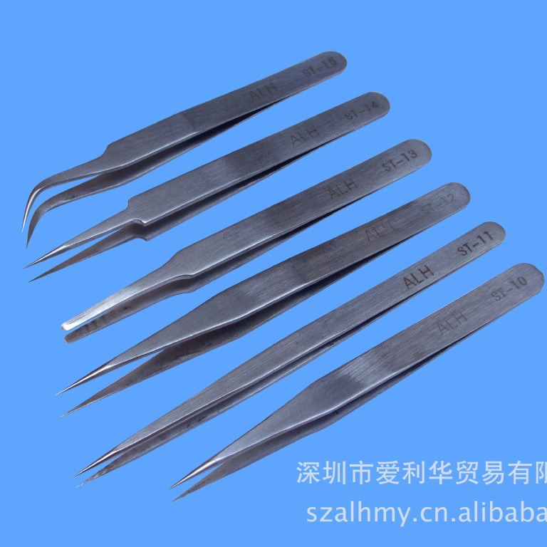 POLYGRAM不锈钢直头弯头镊子ST10~15维修工具手工DIY模型工具镊子