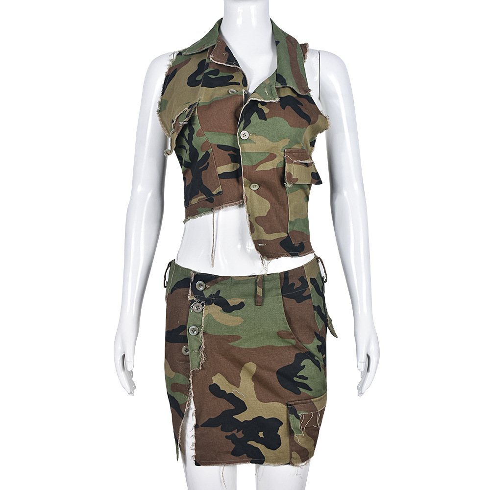 Autumn New Fashion Full Open Skirt Skirt Camouflage Skirt