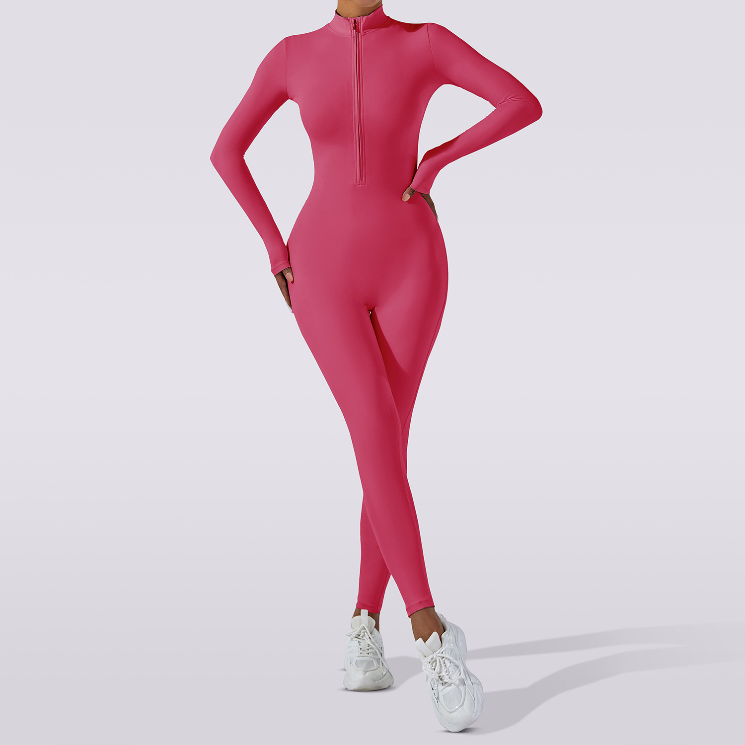 Europa y los Estados Unidos desnudos con cremallera de manga larga, ropa de yoga de alta intensidad, ejercicios de acondicionamiento físico integrados, ropa de yoga apretada