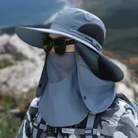 Новая Летняя мужская шляпа от солнца, шляпа для альпинизма с большими полями, маска для рыбалки, уличная Солнцезащитная Съемная шляпа от солнца