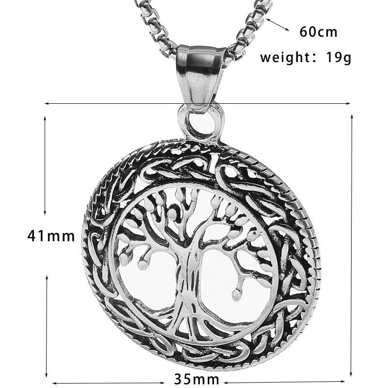 Retro Circle Hollow Tree Of Life Pendant Titanium Steel Necklace display picture 1