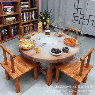 Old Elm Wood Stove Tea Barbecue Table Home Hotel Round Large Dining Table B&B Balcony Summer Hot Pot Table