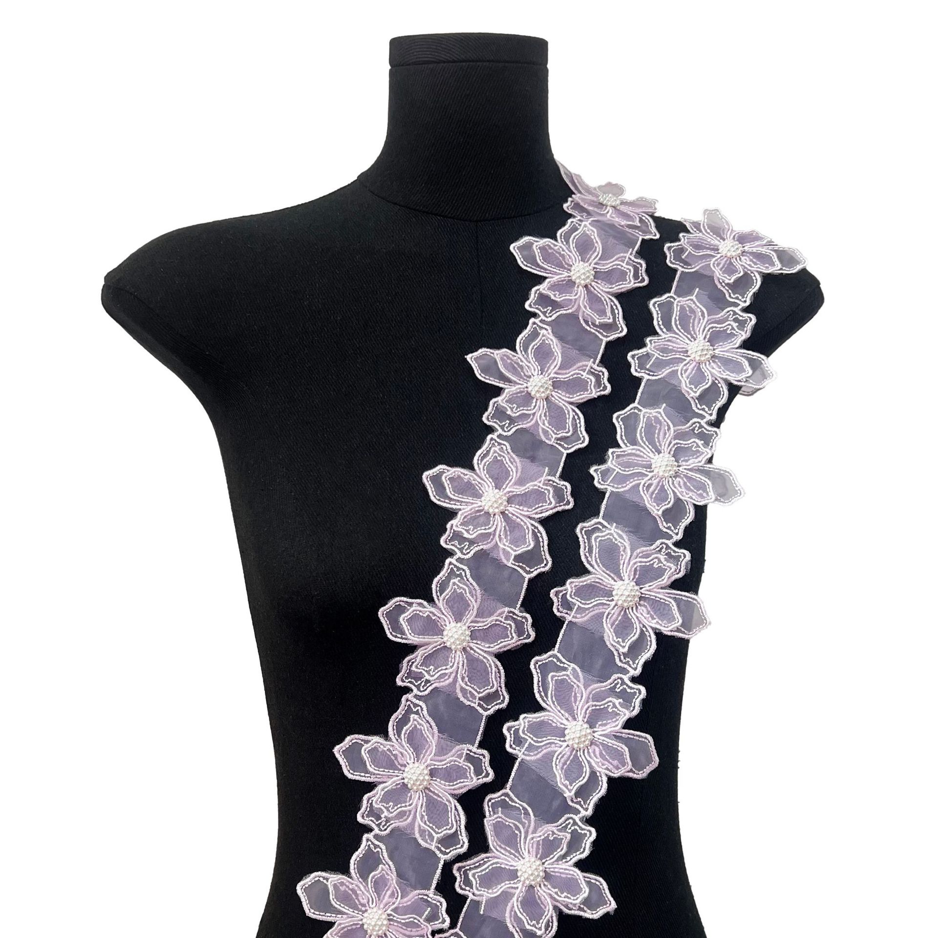 Material de malla de encaje de flores multicolor con decoración de perlas Ropa para niños Accesorios para el cabello Zapatos y sombreros Accesorios para textiles para el hogar image 9