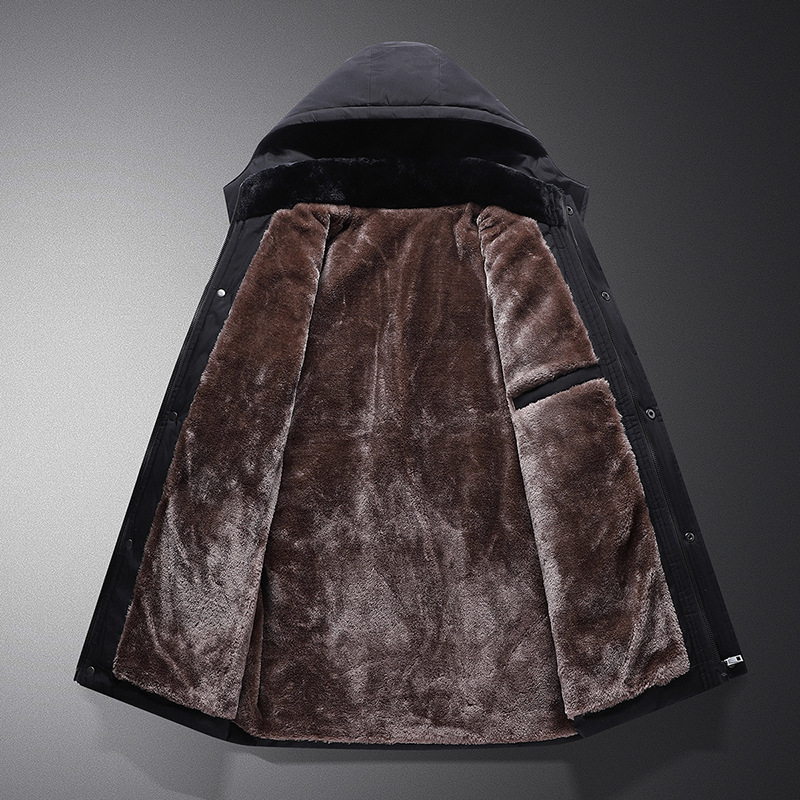 Manteau d'hiver classique en peluche épais de taille moyenne à longue pour papa Veste en coton d'âge moyen pour hommes_voghion.com