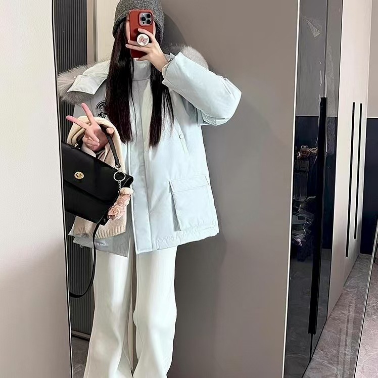 毛领派克棉服女款冬季高级感徽章工装棉衣立领连帽美式棒球服外套|undefined