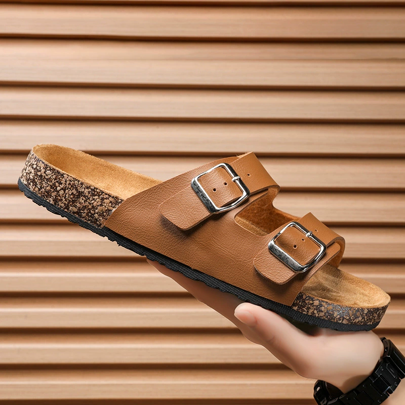 Обувь для пар в стиле Birkenstock для внешней торговли, летние уличные сандалии из пробки, нескользящие пляжные сандалии на толстой подошве, модные сандалии без застежек.