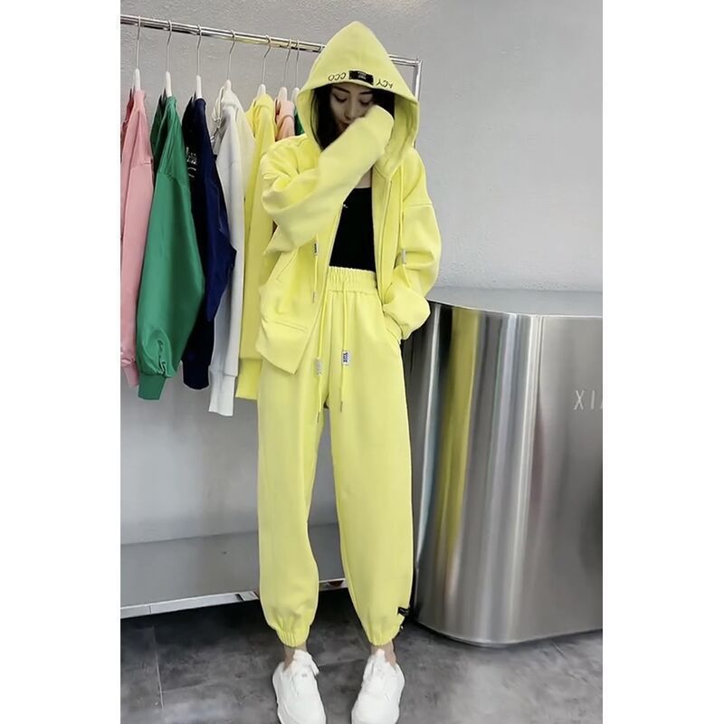 胖MM特大码休闲运动套装女秋冬季宽松显瘦高腰束脚裤连帽时尚2件|undefined