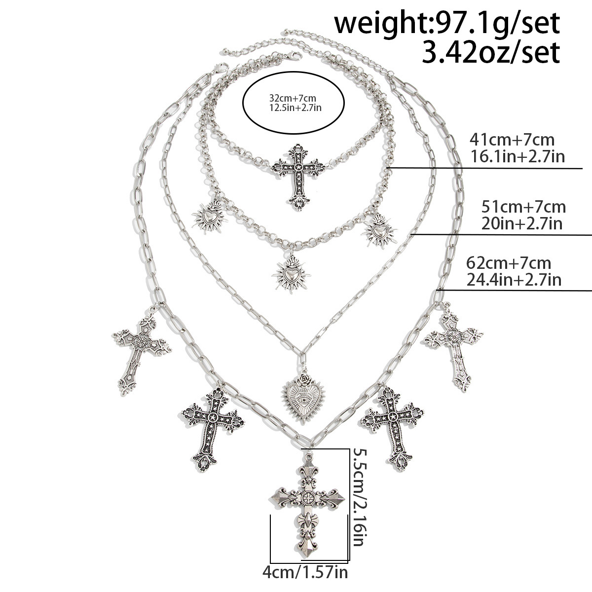 54g Weight Iron Pendant Material Layered Necklaces Classification Iron Chain Material 1 Piece Quantity Weekend Occasion Iron, Zinc alloy Material Cross Pattern Women's Gender Simple Style, Classic Style Style Dark Punk Cross Pendant Necklace Set For Women Exaggerated Stacking Cool Sweet Clavicle Chain Jewelry Geometric Pattern Alloy Zinc 7