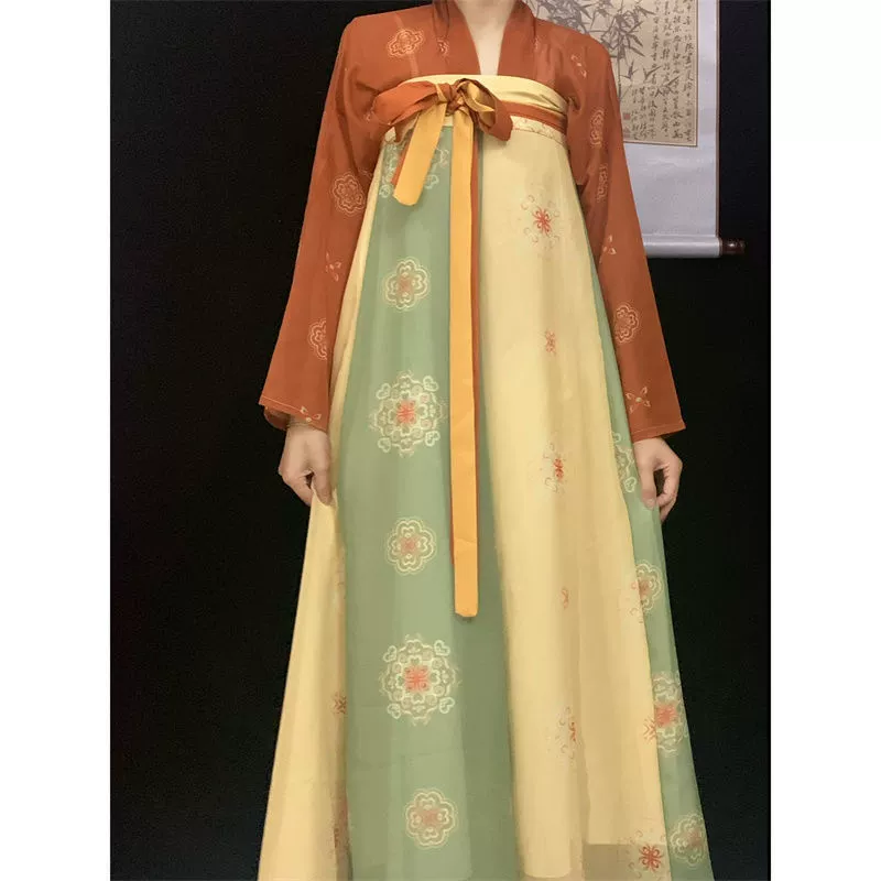 Кимо Hanfu платье (хань и Тан) стиль Тан, сукня с ruched на груди, длинна груди для весны/лета, принт
