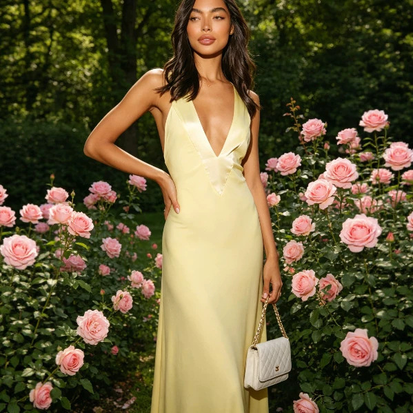 2026 Summer New V-neck Satin Patchwork Slim Fit Long Dress Sexy Backless Dress for Women in Cross-Border Foreign Trade 2026 Summer New V-neck Satin Patchwork Slim Fit Long Dress Sexy Backless Dress for Women in Cross-Border Foreign Trade
