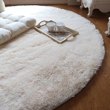 Q5ZR乳白色长毛圆形地毯摇椅毯吊篮毯客厅休闲卧室床边毯圆形电脑