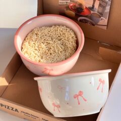 6inch インスタントラーメンボウル リボンガールハート 高価値インスタントラーメンボウル イン下絵色セラミックカタツムリヌードル大ボウル