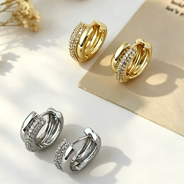 European and American Cross-Border Fashion Geometric Copper Zircon Earrings for Women, Elegant Light Luxury Diamond-Studded Ear Clips, Wholesale Jewelry