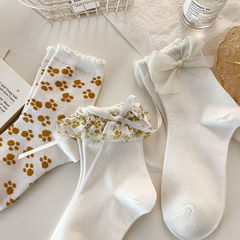 New 'Meow Meow Claws' Pure Desire Cute Medium Calf Socks for Girls, Sweet and Versatile with Bow Jumpsuit Fringe Socks
