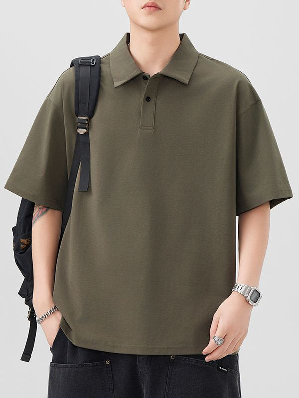 Mingge | Summer New 260g Solid Color Lapel POLO Shirt Men's Fashion Joker Loose Casual Short Sleeve Top