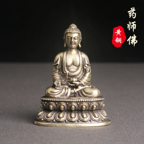 Retro pure brass Medicine Buddha bronze statue desktop ornaments religious worship statues handicrafts collection old copper wholesale