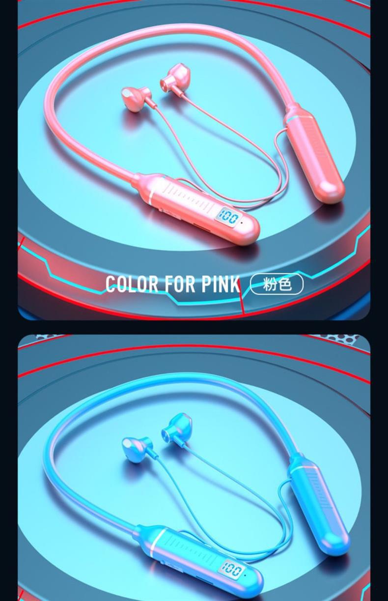 Neckband wireless Bluetooth earphones suitable for sports, with stereo noise cancellation, digital display, ultra-long standby time, cross-border neckband earphones