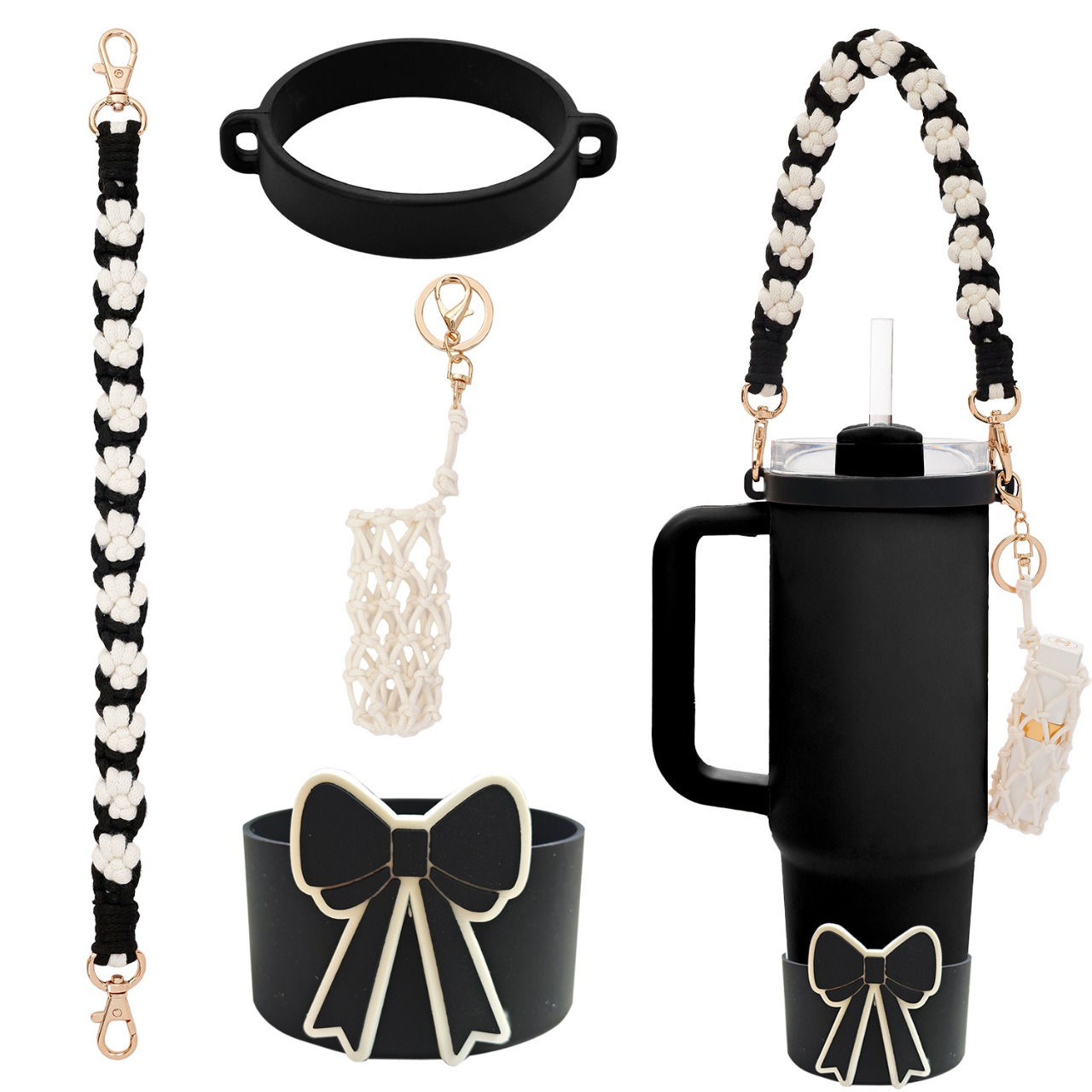 Accesorios de Amazon Stanley 40oz tejido corda de mano flor nudo gorra de paja cubierta taza colgante de pelo