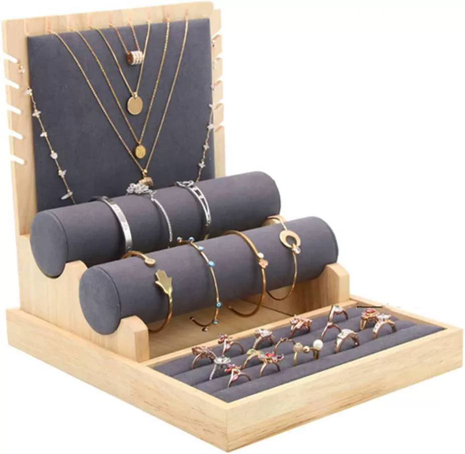 Деревянная коробка для ювелирных изделий Многофункциональная подставка для костюма с деревянным основанием ожерелье серьги для хранения колец деревянная коробка