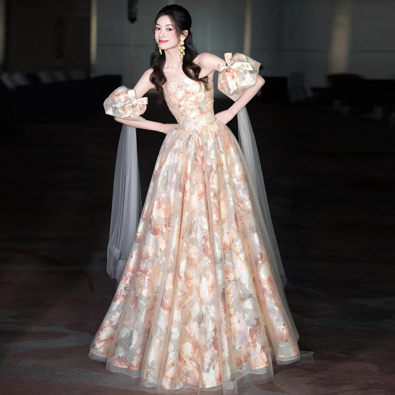 Evening Dress Women's 2025 New High-end Bridal Morning Robe Toast Dress at large Princess Engagement Dress Art Examination Adult Ceremony