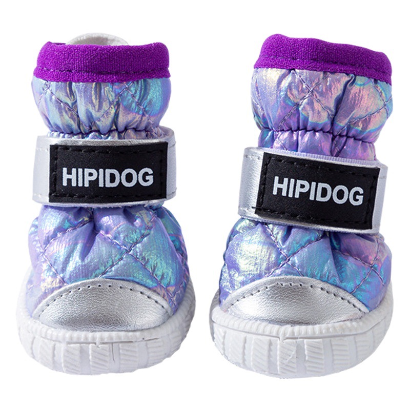 Otoño e invierno gradiente dorado perro botas de nieve forradas de lana gruesa caliente noreste zapatos de algodón anti-gota zapatos para perros mascotas