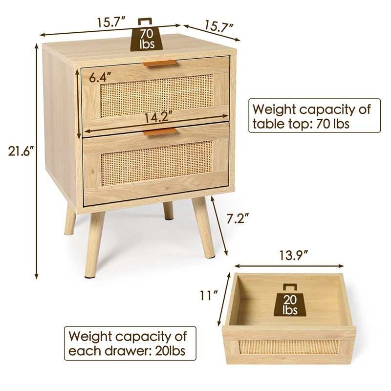 Moderno minimalista mesa de noche pequeño apartamento lámpara de mesa de registro japonés muebles de dormitorio ratán con cajón armario