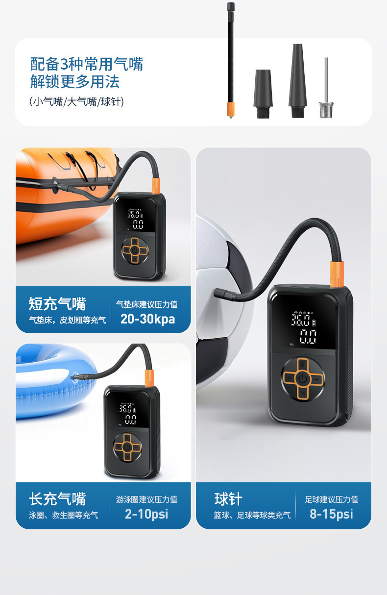 Cross-Border Car Air Pump, Portable Wireless Inflator, Automatic High-Pressure Inflator for Car Tires, Fast Inflating