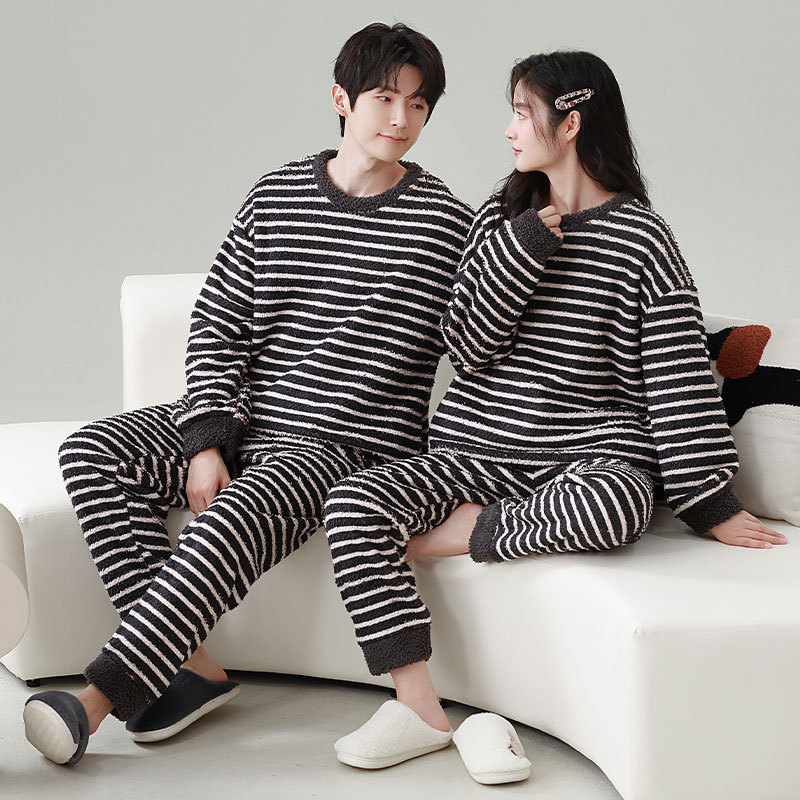 커플 잠옷 입고 여자 겨울 기모 플러스 사이즈 남성 산호 양털 긴 소매 홈웨어 세트 도매