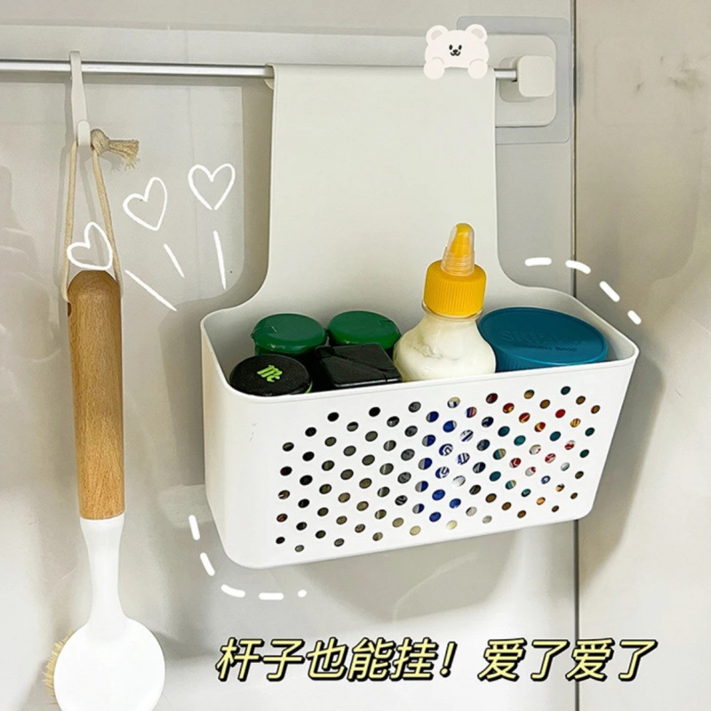 厨房塑料柜门壁挂置物架家用免打孔壁挂垃圾桶卫生间收纳篮收纳架|undefined