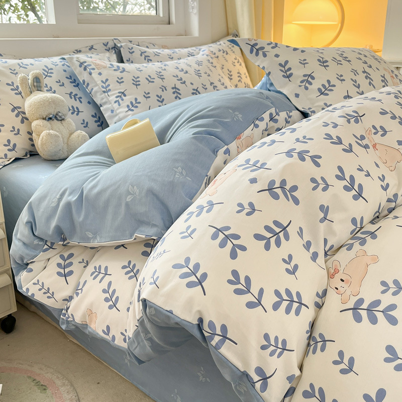 Fresh cotton bedding four-piece cotton 2024 New quilt cover student dormitory bed single three-piece set