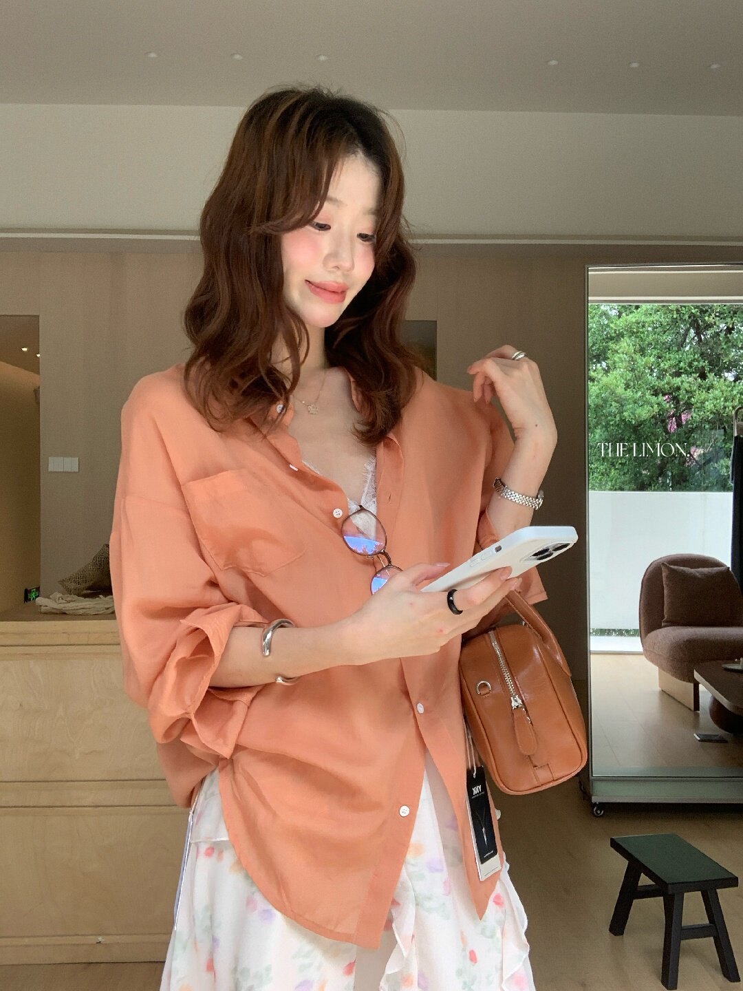 Áo sơ mi nữ tay dài chất liệu tencel phong cách lười biếng ấm áp — Vàng nhạt, xanh lam, Xanh lá cây nhạtcolor, màu hồng chi tiết 2