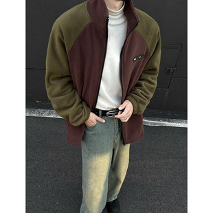 in stock-P50 polar fleece cardigan ruffian handsome contrast stitching plus size sweater cardigan coat