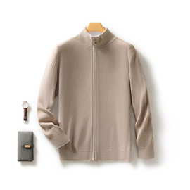 2025秋新款薄款精纺羊毛衫休闲半高领开衫男士拉链毛衣外套针织衫