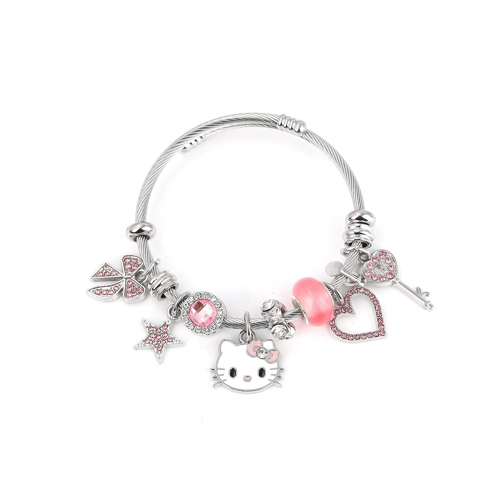 Набор браслета и брелока (Hello Kitty) с подвеской-бантиком, милые мультяшные подвески, assorted colors