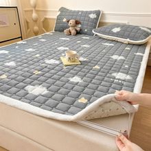 冬季加厚印花牛奶绒夹棉床褥学生宿舍床垫榻榻米床护垫三件套保暖