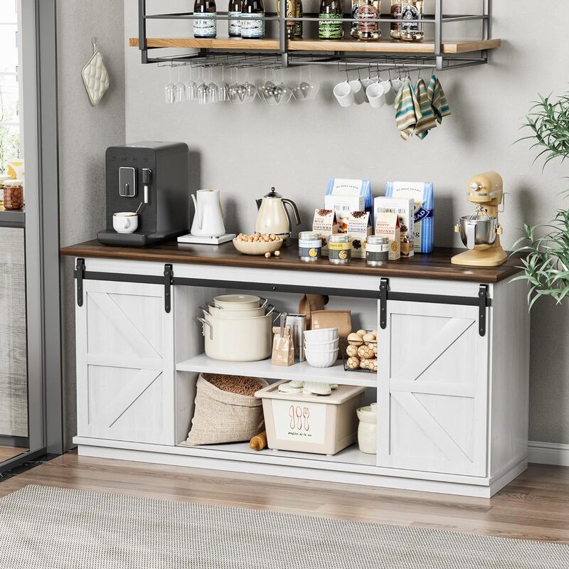 Home Dining Room Rack Farmhouse Sideboard Buffet Cabinet Coffee Bar Storage Shelf with Sliding Barn Door Customizable Home Dining Room Rack Farmhouse Sideboard Buffet Cabinet Coffee Bar Storage Shelf with Sliding Barn Door Customizable