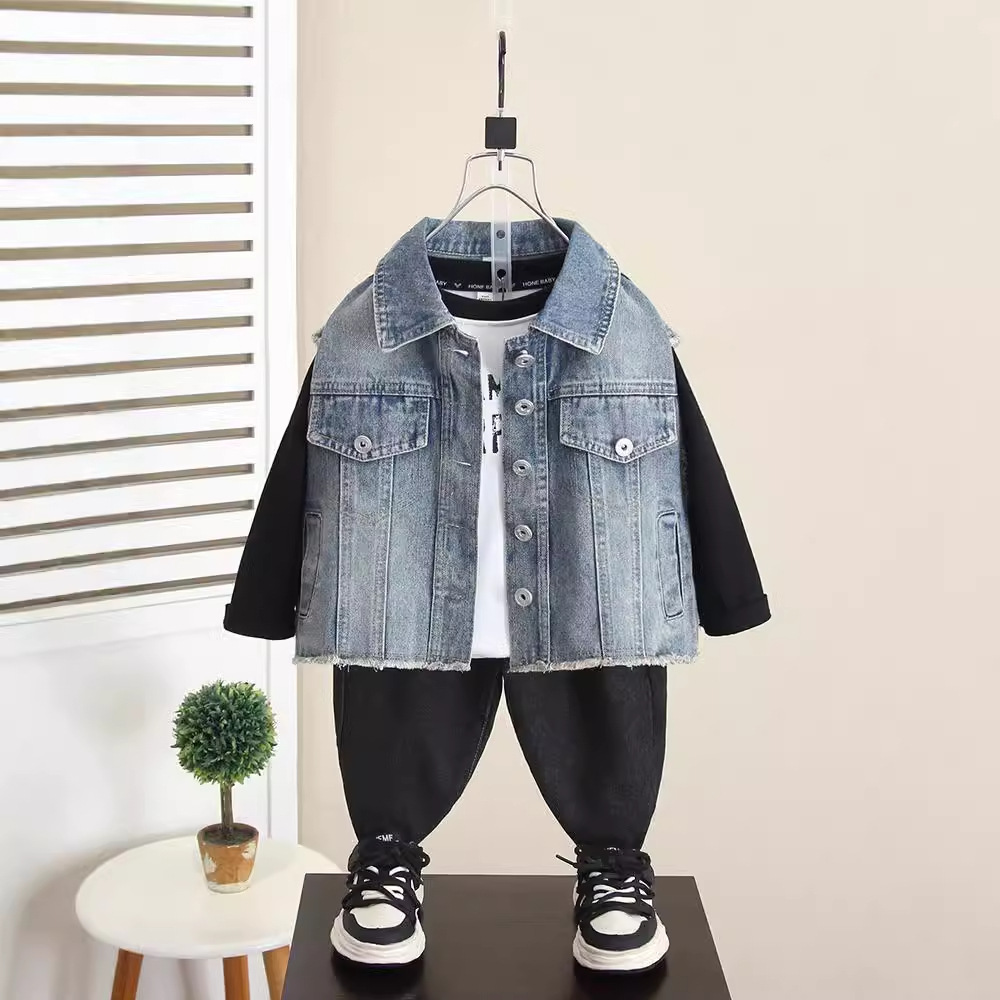 6261 Chaleco de mezclilla de primavera y otoño para niños Ropa exterior de chaleco de moda de otoño 2025 nuevo top de bebé