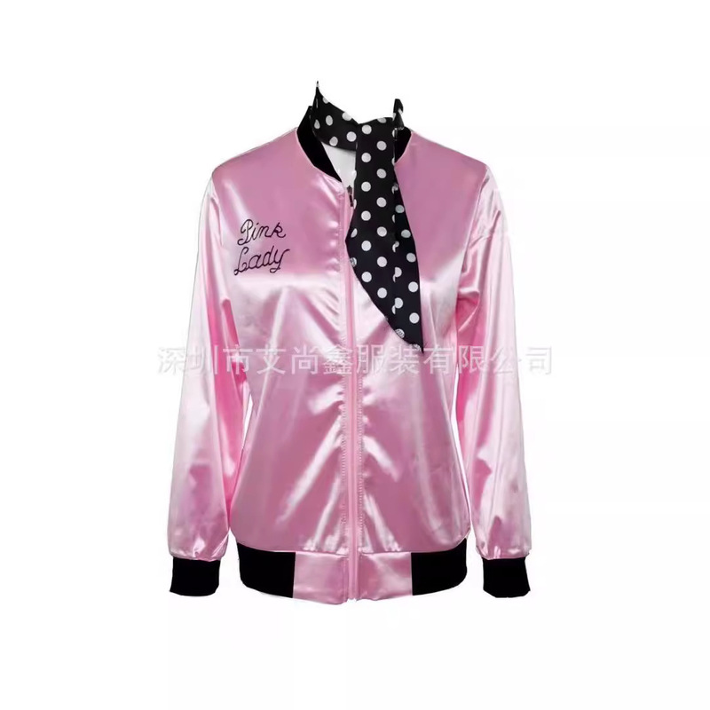 Factory Direct Sale Fashion Letter-Printed Ribbed Baseball Jacket for Women with Scarf, Party Performance Outfit, Same-Day Shipping
