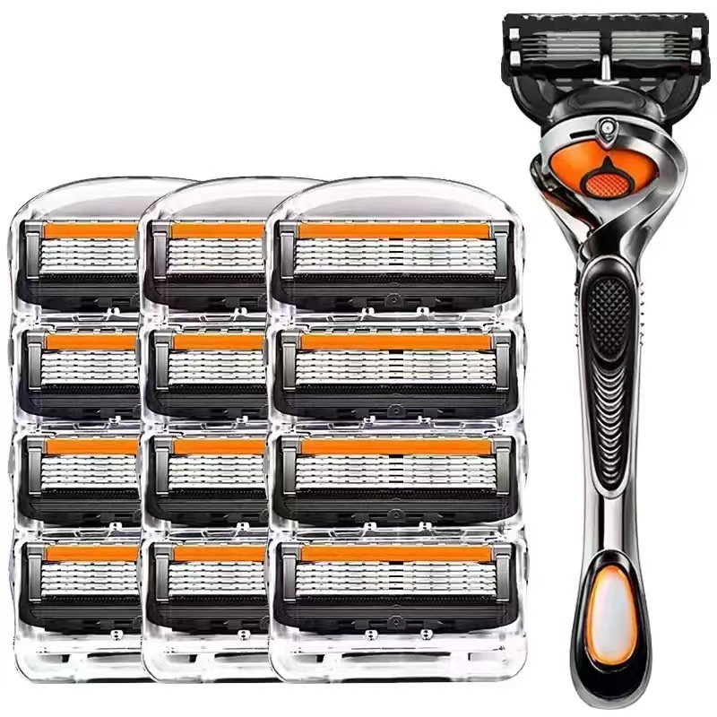 오렌지와 블랙 5겹 [칼 홀더 1개 + 칼 머리 12개 + 상자 + 수염 페이스트]