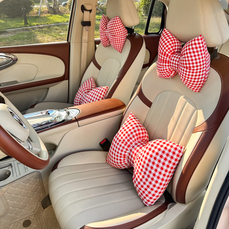 Bow Car Headrest, Neck Pillow, New Car Seat Cushion, Lumbar Pillow, Universal Decorative Car Lumbar Support for All Seasons