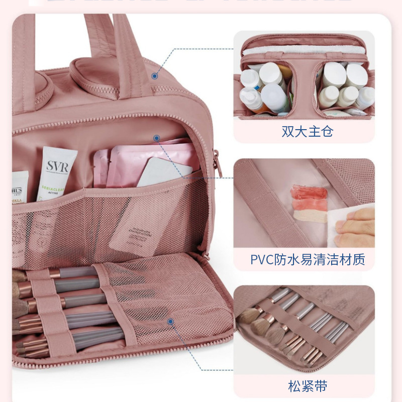 小紅書と同じスタイルのポータブル洗面用具バッグ、軽量でふわふわの化粧ポーチ、軽くて高級感のある仕切り付き収納トラベルハンドバッグ