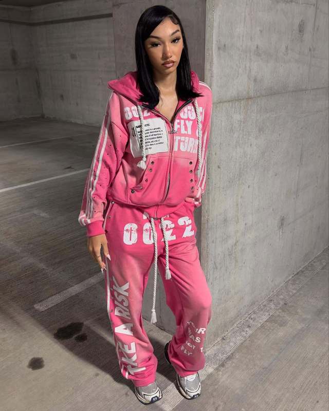 欧美连帽卫衣套装时尚休闲长裤印花嘻哈摇滚男女男同款卫衣外套|undefined