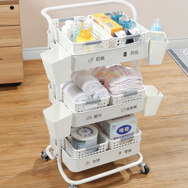 置物推车婴儿用品落地厨房储物移动零食卫生间多层卧室小推车收纳