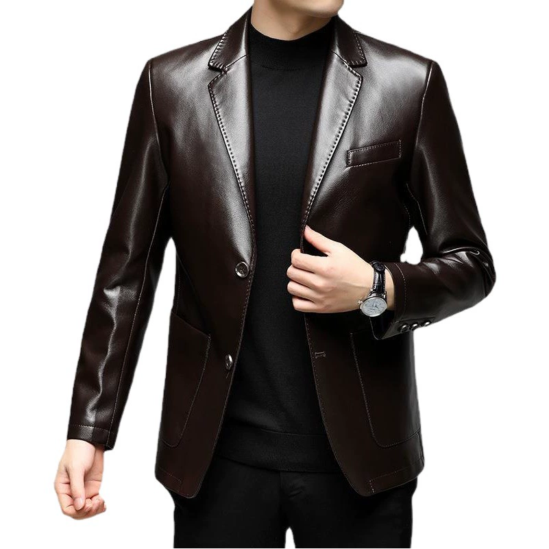 Кожаная одежда мужская осень-зима новая мужская одежда PUpu кожаная куртка с воротником мужская куртка с двумя пряжками повседневная кожаная одежда мужская модель