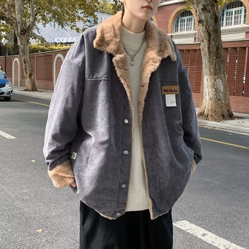 Abrigo de algodón de pana retro estilo de Hong Kong para hombres y mujeres invierno estilo coreano chic estilo de Hong Kong ropa de algodón gruesa informal de moda