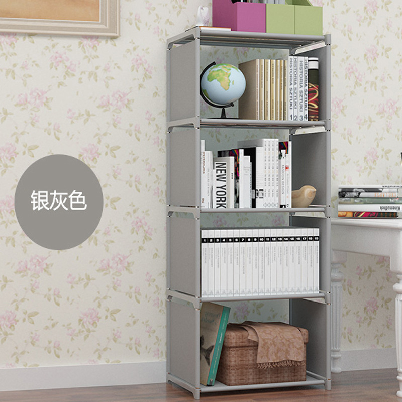 Bookcase, Bookshelf, Multi-Layer Steel Pipe Combination Floor-Standing Storage Cabinet, Children's Living Room Storage Rack, Open Wardrobe