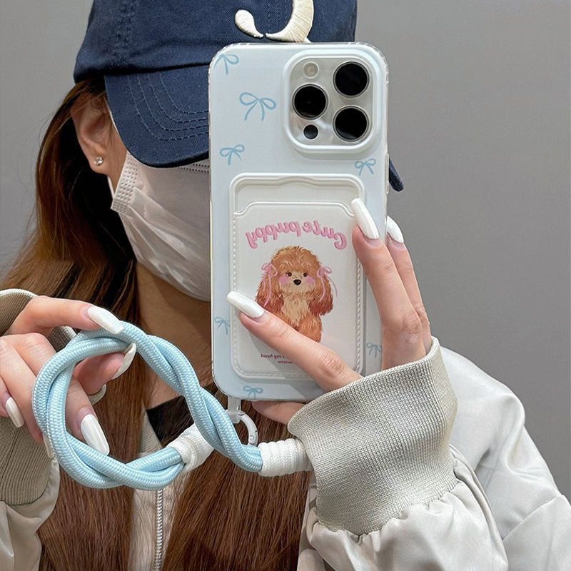 Apple 16 mobile phone case cartoon bow puppy iPhone15/14/13promax card case 12/11 lanyard x Apple 16 mobile phone case cartoon bow puppy iPhone15/14/13promax card case 12/11 lanyard x
