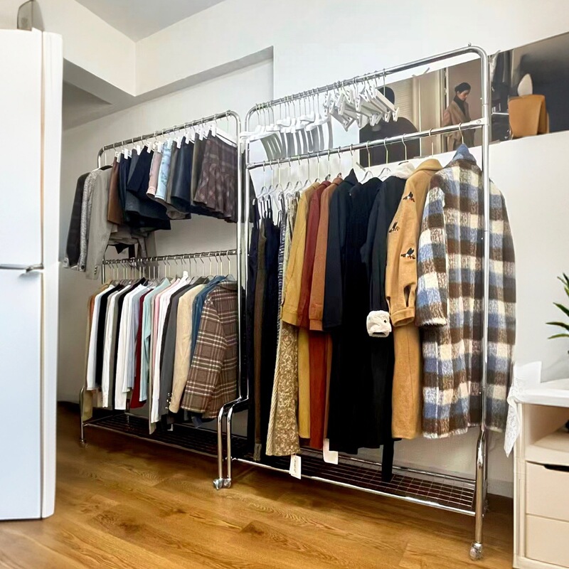 Electroplated Thickened Double-Pole Carbon Steel Anti-Rust Floor-Standing Clothes Rack Bedroom Cloakroom Clothes Drying Rack with Wheels Electroplated Thickened Double-Pole Carbon Steel Anti-Rust Floor-Standing Clothes Rack Bedroom Cloakroom Clothes Drying Rack with Wheels