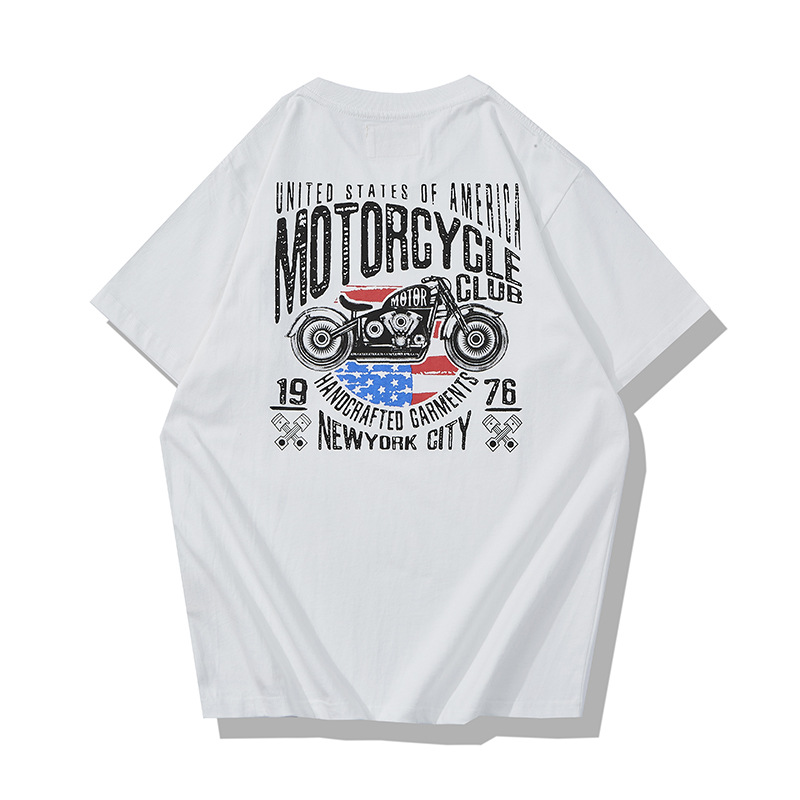 SS nueva motocicleta letra impresa camiseta 200g jóvenes hombres retro manga corta Camiseta cuello redondo